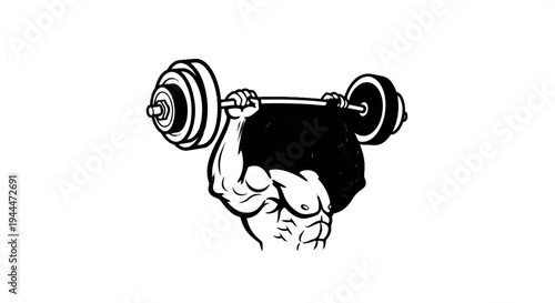 Muscular torso and arms lifting a heavy barbell overhead