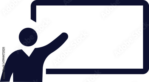 Teacher explaining lesson on classroom board icon representing education training lecture, school teaching presentation and instructor teaching concept vector illustration