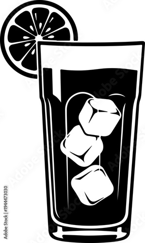 Iced drink with lemon slice silhouette vector illustration