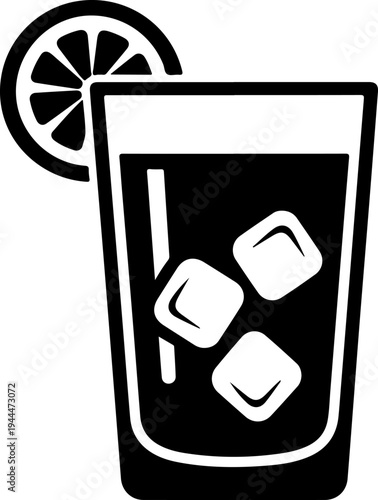 Iced drink with lemon slice silhouette vector illustration