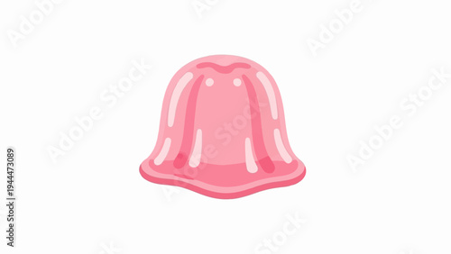 A pink, translucent dessert mold with a wobbly, bell-like shape
