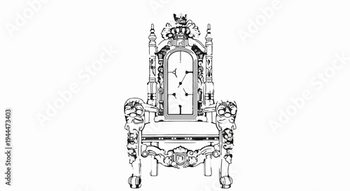 Ornate, antique throne chair with intricate carvings and a patterned interior