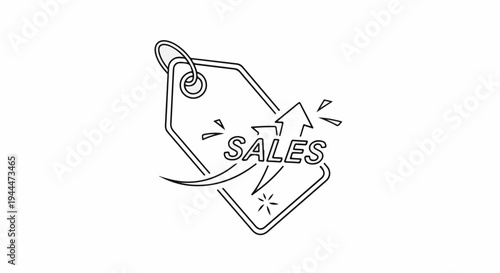 A price tag graphic with an upward arrow and the word "SALES