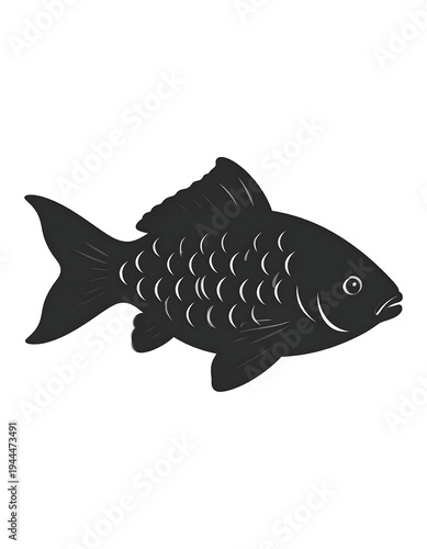 Silhouette of a Fish - Simple Black and White Aquatic Illustration.