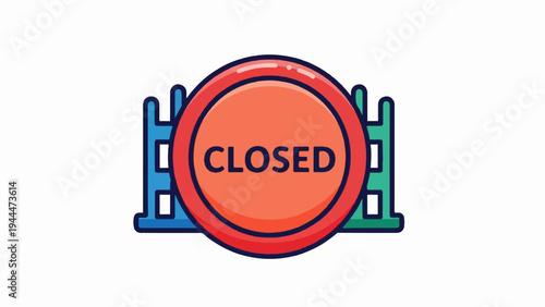 A red circle with the word CLOSED in dark blue, centered on a white background