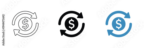 Dollar Currency Exchange Icon Vector, modern flat and line art symbol with circular arrows, financial transaction, money transfer, and currency exchange concept illustration
