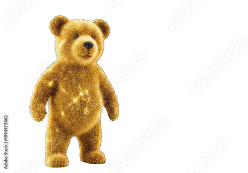 Golden teddy bear toy standing isolated on transparent background png cutout