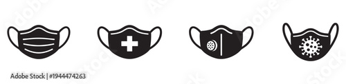 Face Mask Protection Icon Set. Flat Vector Symbols for Medical, Respiratory and Virus Safety. Vector Illustration.