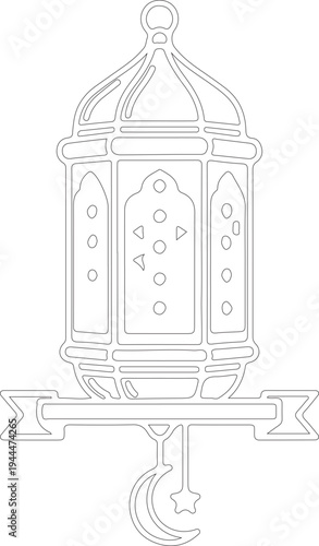 Islamic Lantern Line Art Ramadan Decoration Illustration