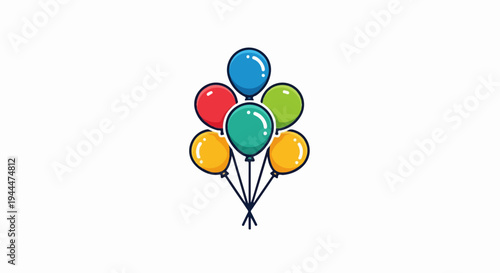 A bouquet of colorful balloons tied together, floating upwards