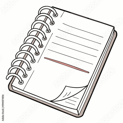 A spiral bound notebook with a red line on the page