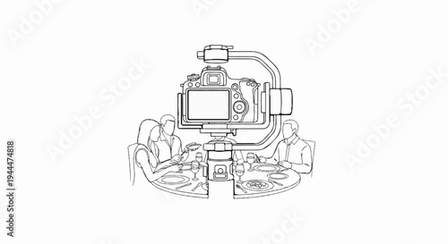 People dining while a camera on a gimbal records their meal