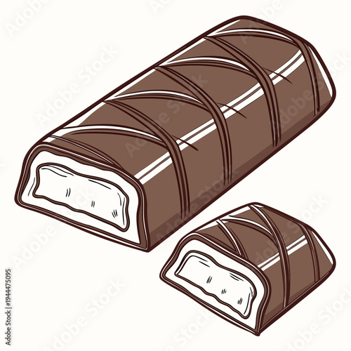 A chocolate cake roll with a slice cut off