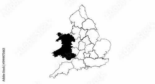 Outline map of England with Wales highlighted in black