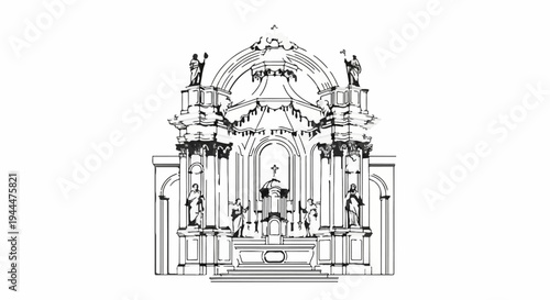 Ornate religious altar and facade with statues and architectural details