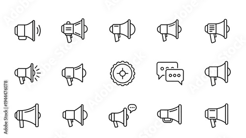 Collection of Megaphone Icons in Various Designs.