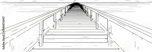 Long wooden pier extending into calm water under a horizon