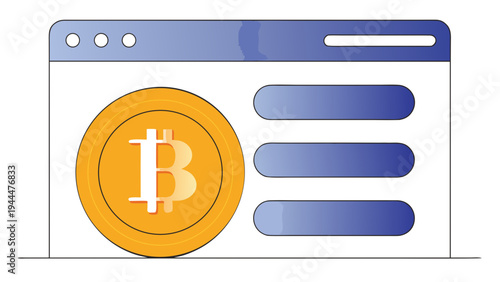 Bitcoin currency symbol displayed as a golden coin within a modern web browser interface, illustrating digital finance and online transactions.