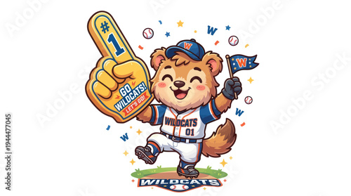Cute Cartoon Squirrel Mascot Cheering at a Baseball Game.
