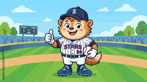 Cute Cartoon Squirrel Baseball Player Giving Thumbs Up.
