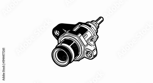 Mechanical pump component with intricate detailing, presented in stark black and white