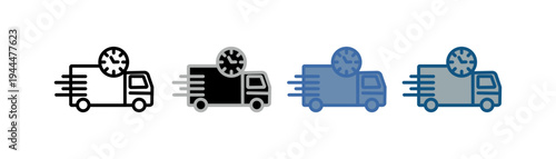 
Delivery service icon set multiple style collection with truck and time design
