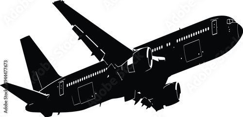 Black silhouette of a airplane in flight aircraft