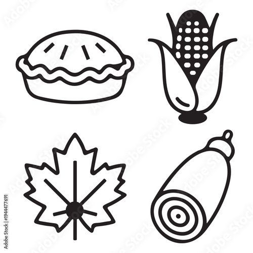 Drink and Food Line Icon Set with Liquor Bottle, Beer Mug, Coffee Cup and Sausage Vector Illustration