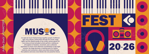 Festival mosaic orchestra for music pattern color and abstract poster fest.