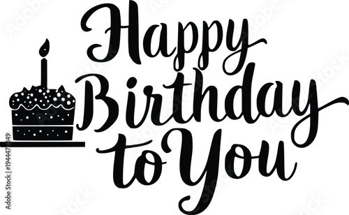 Elegant black and white birthday greeting with a lit candle on a cake