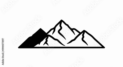 Minimalist black and white outline drawing of multiple mountain peaks with sharp contours