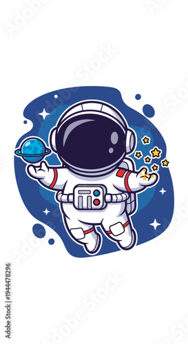 Astronaut in Space Suit Floating Freely.