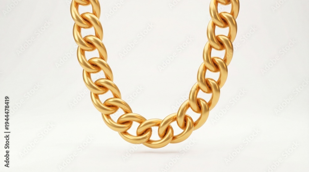 Obraz premium Close-up of a Shiny Gold Chain Necklace on White.