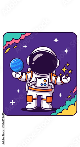 Astronaut in Space Suit Holding Planet.