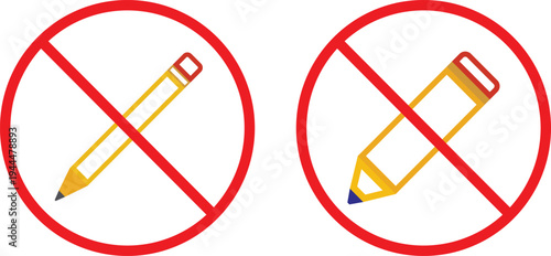no Pencil icons set. Writing tool prohibition symbols. No graphite pencil graphic design. Stationery restriction and safety signs
