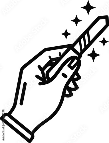 Hand holding magic wand with sparkles vector