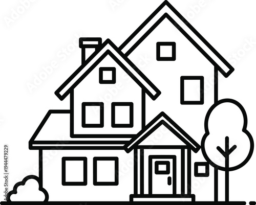 Two Story House with Porch and Tree Silhouette home building