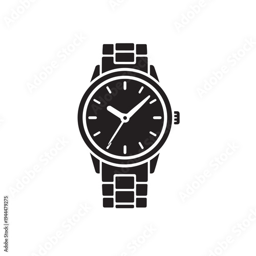 Analog Wristwatch Black Silhouette Icon – Classic Timekeeping Accessory Symbol