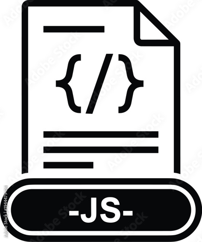 Javascript file icon with code symbols and text programming