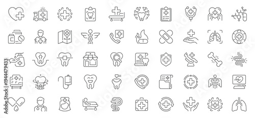 Hospital icons set. editable line icons, linear medical and healthcare symbols