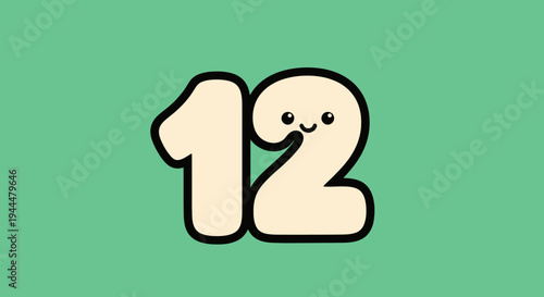 Cute Cartoon Number '12' on Green Background
