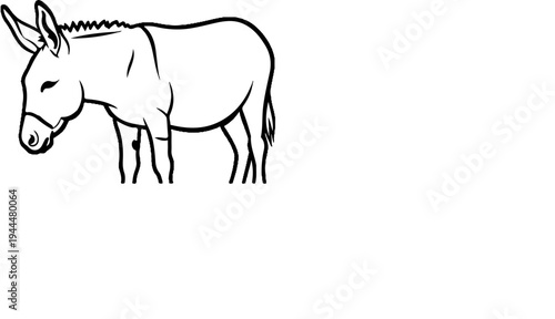 Line drawing of a donkey with head down