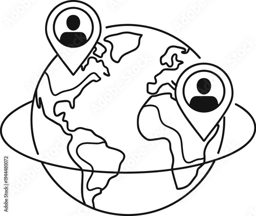 Globe with Location Pins and People Icons earth world