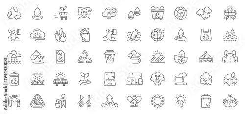 Environment and nature icons set. editable line icons, eco-friendly, green design