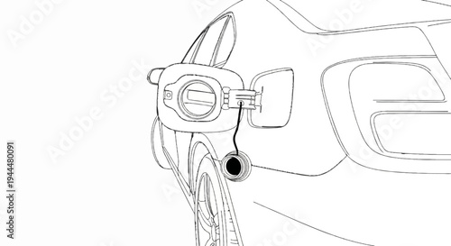 Line drawing of a car's fuel tank being refueled