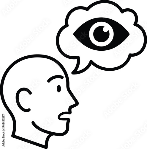 Silhouette of Head with Thought Bubble Containing an Eye vector
