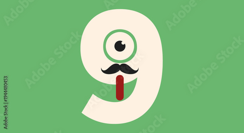 Whimsical Number 9 with a Smiling Face