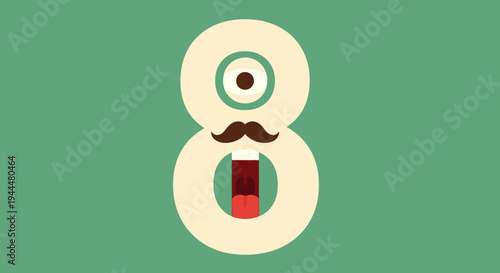 Fun And Quirky Number Eight Character On Green Background
