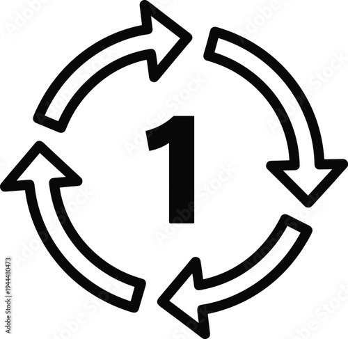 Circular arrows with number one symbol cycle repeat