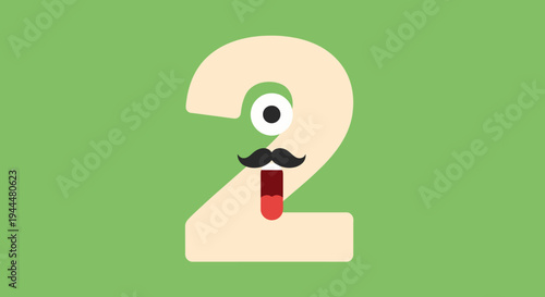 Fun Number Two with a Face and Mustache